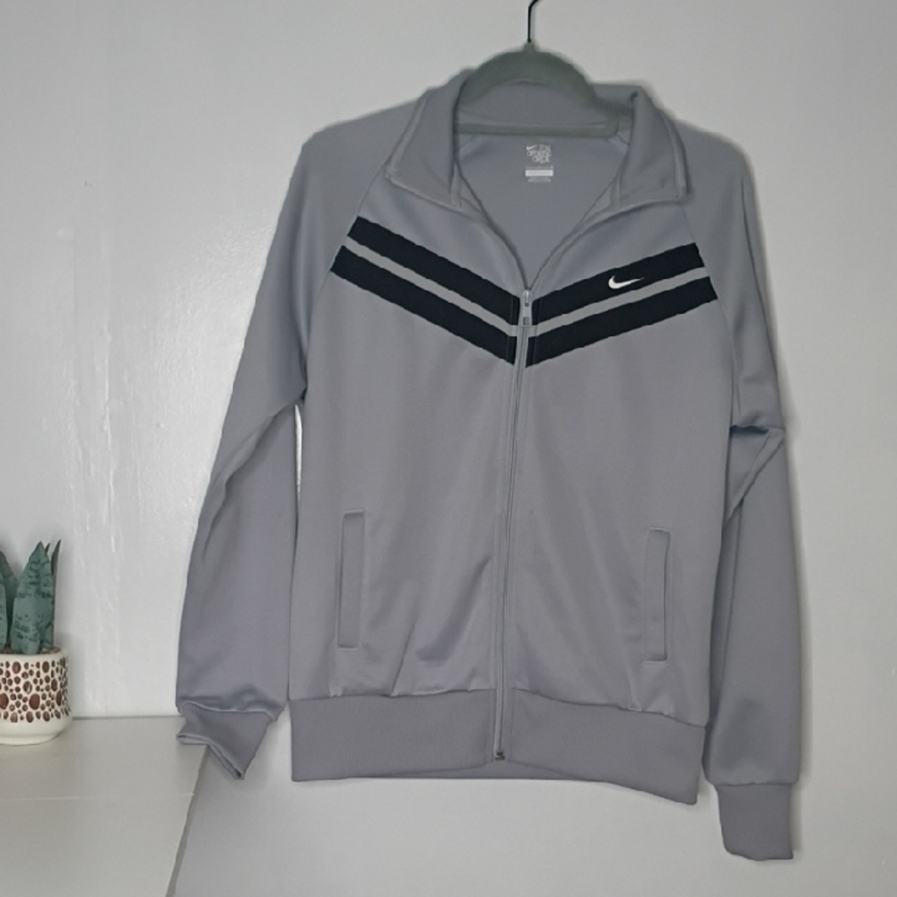 Nike Jacket Womens large "The Athletic Dept." grey track jacket   swoosh logo